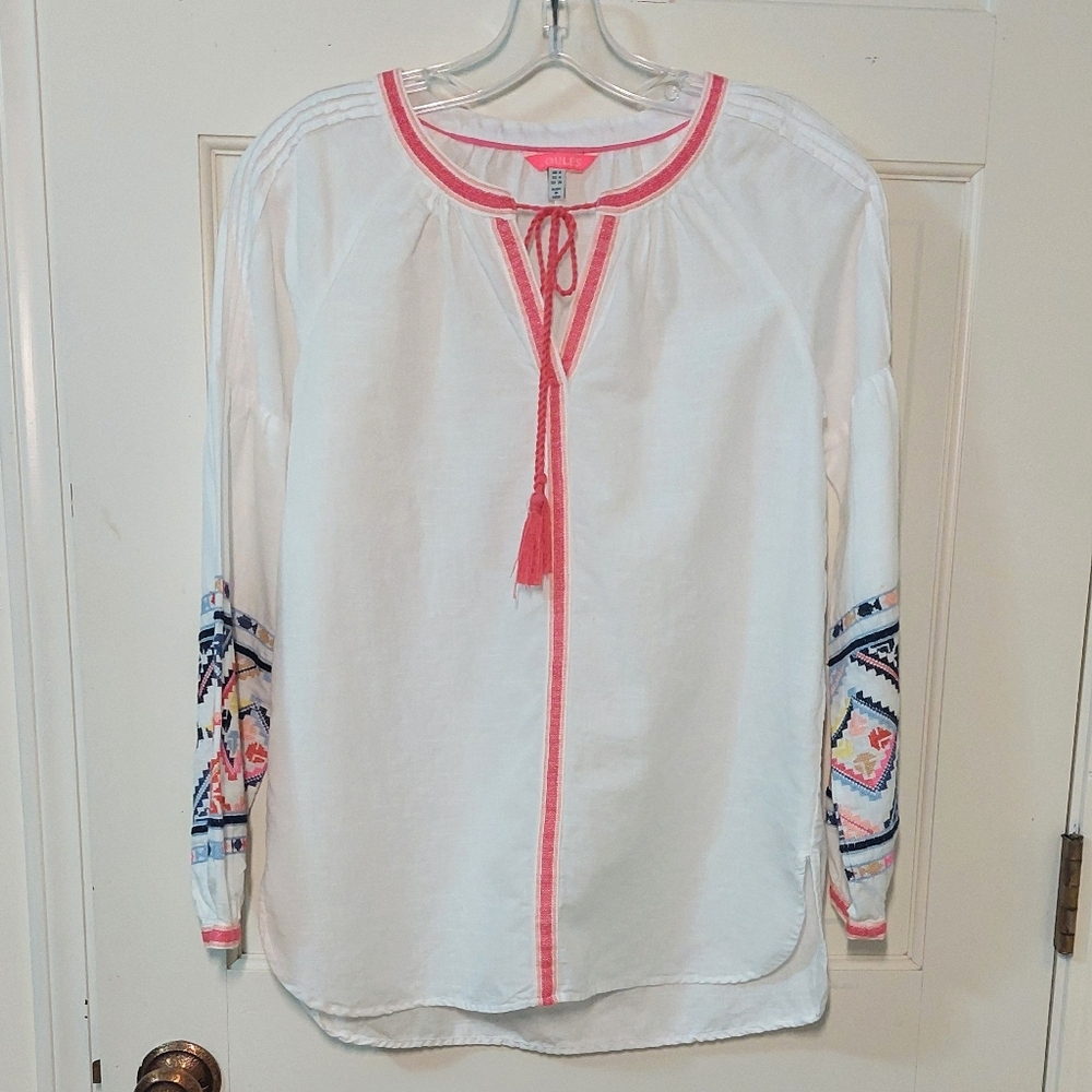 Joules Embroidered Balloon Sleeve Yolan Peasant Top, Size 4 - Picture 3 of 10